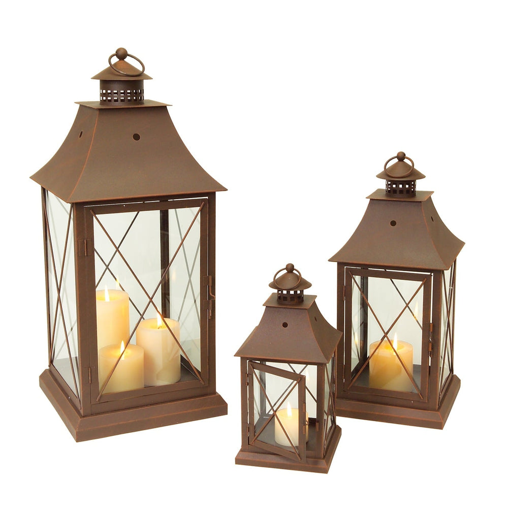 Classic-Brown-Metal-Lantern-(Set-of-3)-Outdoor-Lighting