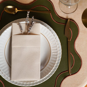 Haven Dark Green Brown Trim Faux Leather Placemats