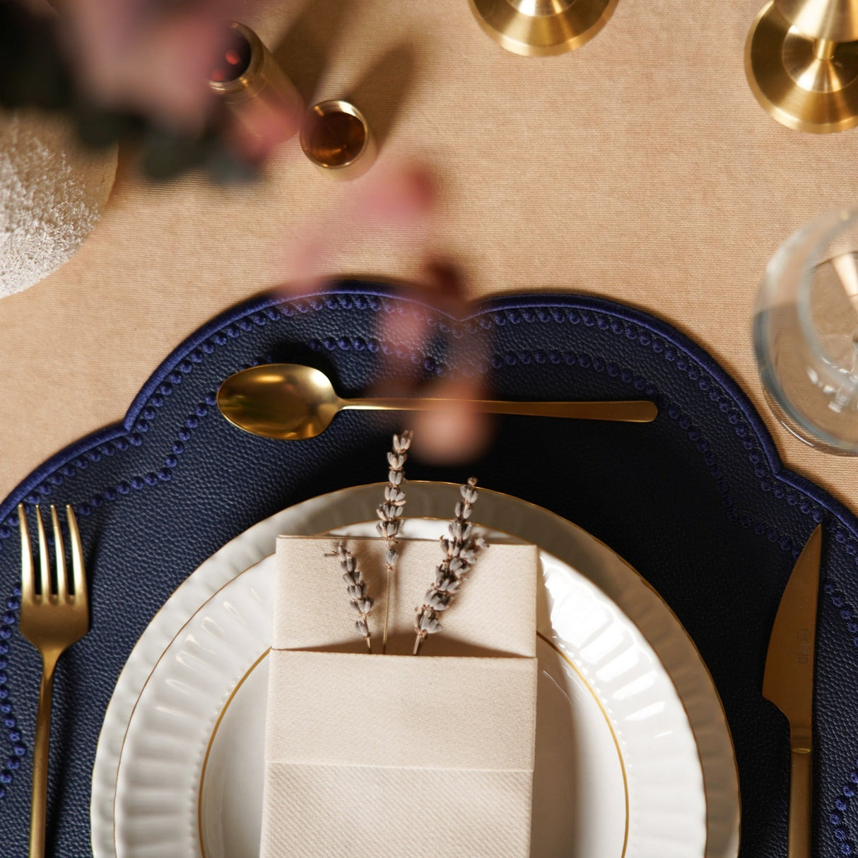 Nurture Navy Blue Round Faux Leather Placemats