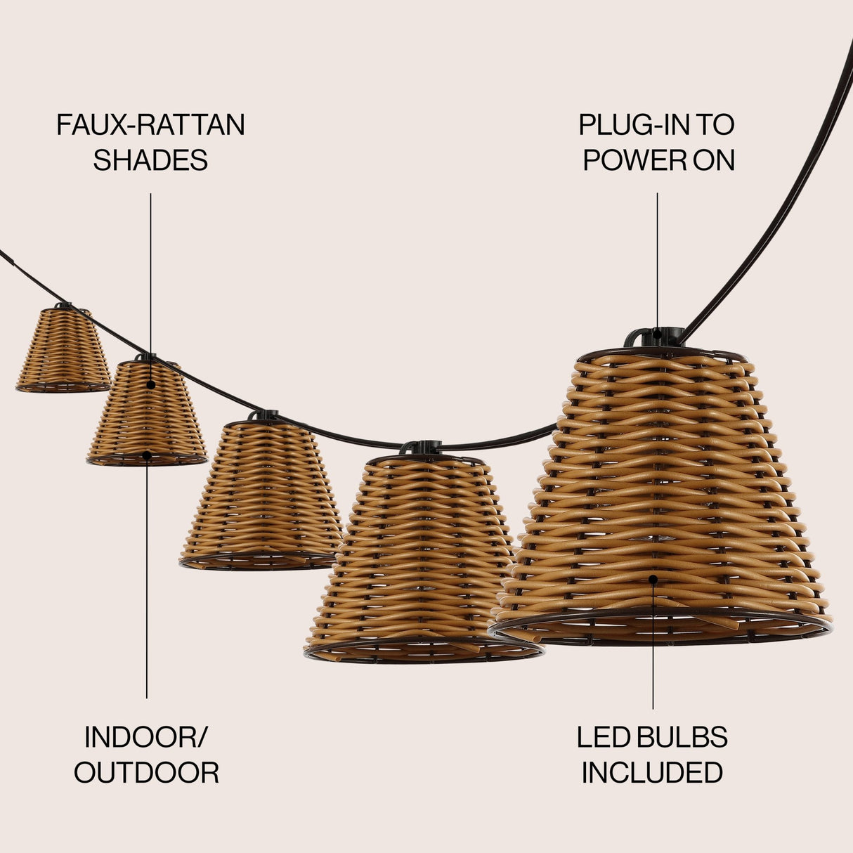 Classic Rattan - Shade Outdoor String Lights – 10 - Foot Strand - Tuesday Morning - Outdoor Lighting