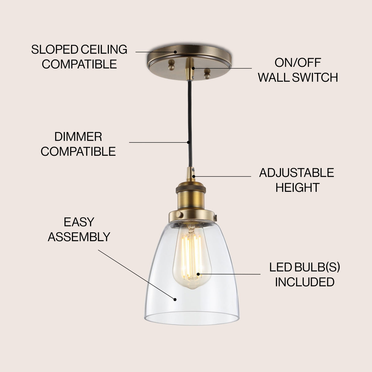 Cleo adjustable metal/glass led pendant - Tuesday Morning - Pendants