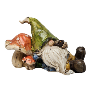 Resting Garden Gnome - 8 Inch - Mushroom