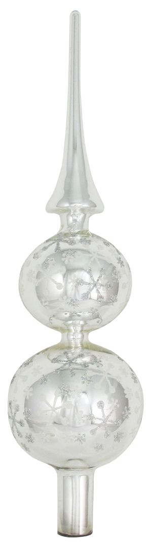 Glass 13 Inch Treetop Finial - Shiny Silver with Glitterlace