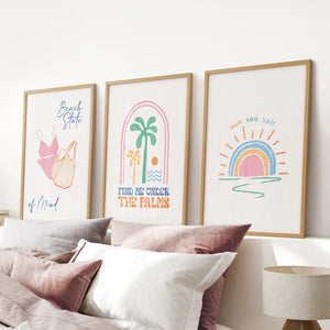 Coastal Summer Vibes Wall Decor. Palm Sunset Poster Set of 3