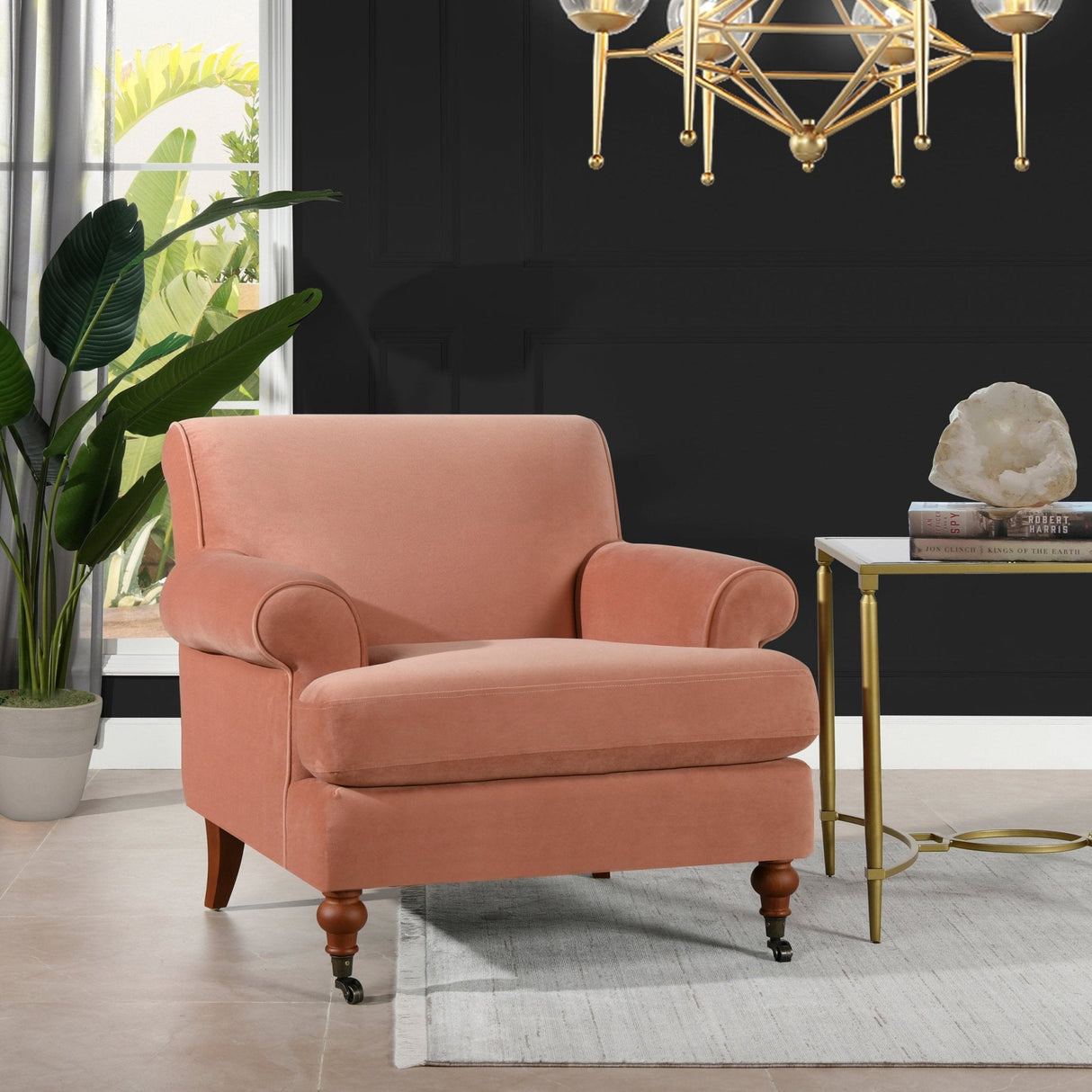 Cobaltex Upholstered Arm Chair with Metal Casters and Rolled Arms - Accent Chairs