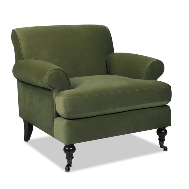Cobaltex Upholstered Arm Chair with Metal Casters and Rolled Arms - Accent Chairs