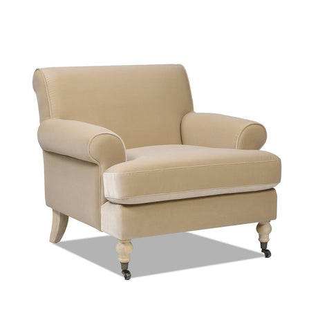 Cobaltex Upholstered Arm Chair with Metal Casters and Rolled Arms - Accent Chairs