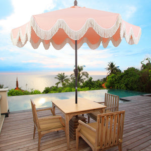 Collins classic cottage tassel market patio umbrella with auto - tilt - Tuesday Morning - Umbrellas & Sunshades