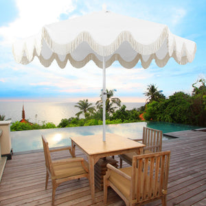 Collins classic cottage tassel market patio umbrella with auto - tilt - Tuesday Morning - Umbrellas & Sunshades