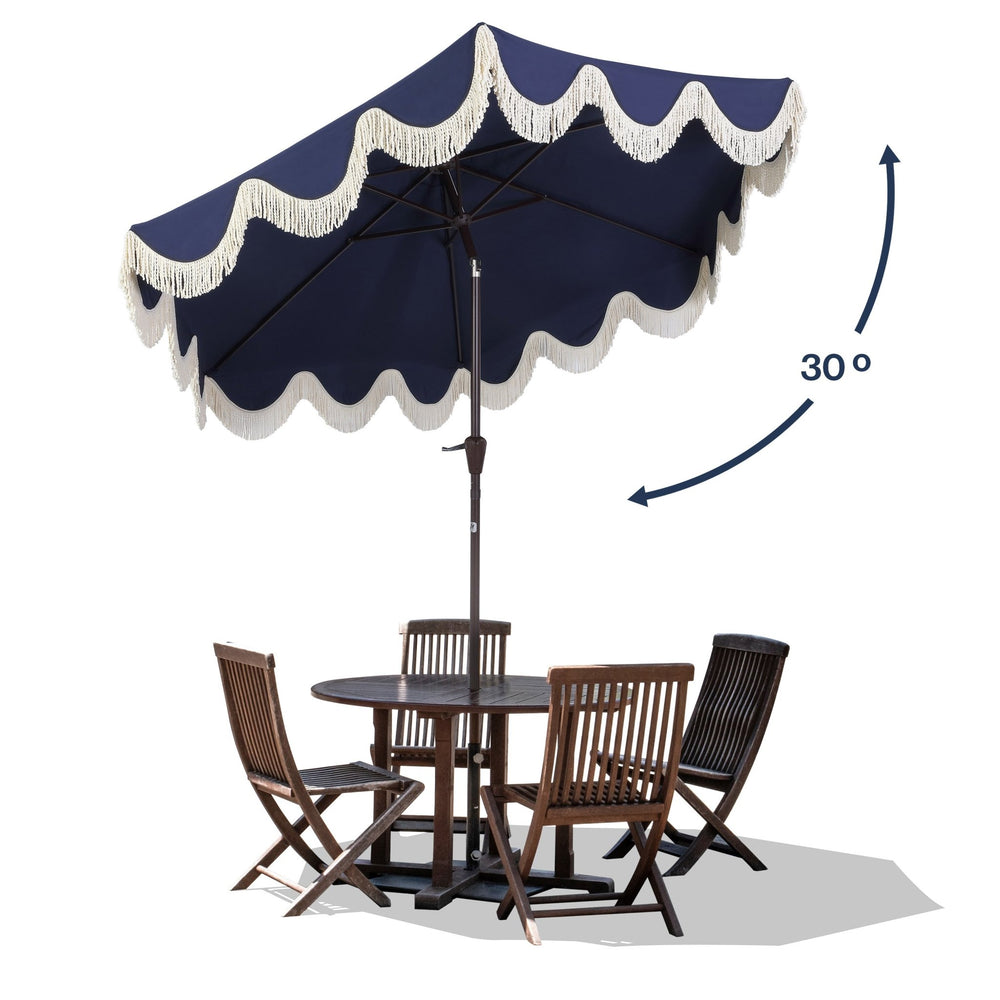 Collins classic cottage tassel market patio umbrella with auto - tilt - Tuesday Morning - Umbrellas & Sunshades