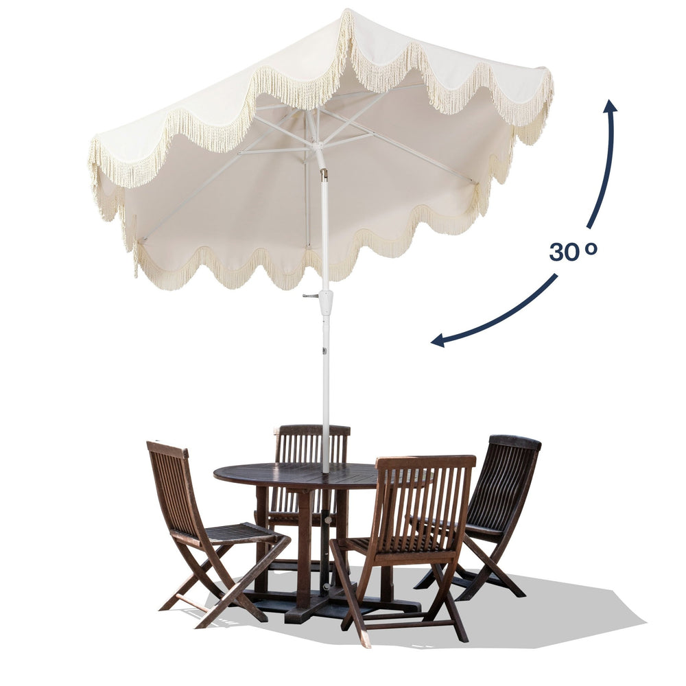 Collins classic cottage tassel market patio umbrella with auto - tilt - Tuesday Morning - Umbrellas & Sunshades