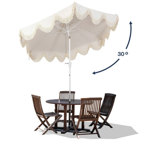 Collins classic cottage tassel market patio umbrella with auto - tilt - Tuesday Morning - Umbrellas & Sunshades