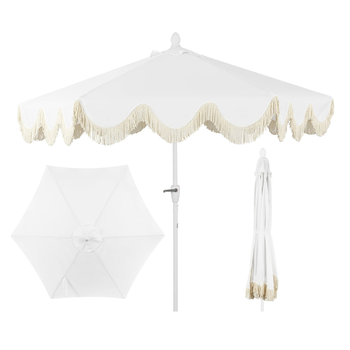 Collins classic cottage tassel market patio umbrella with auto - tilt - Tuesday Morning - Umbrellas & Sunshades