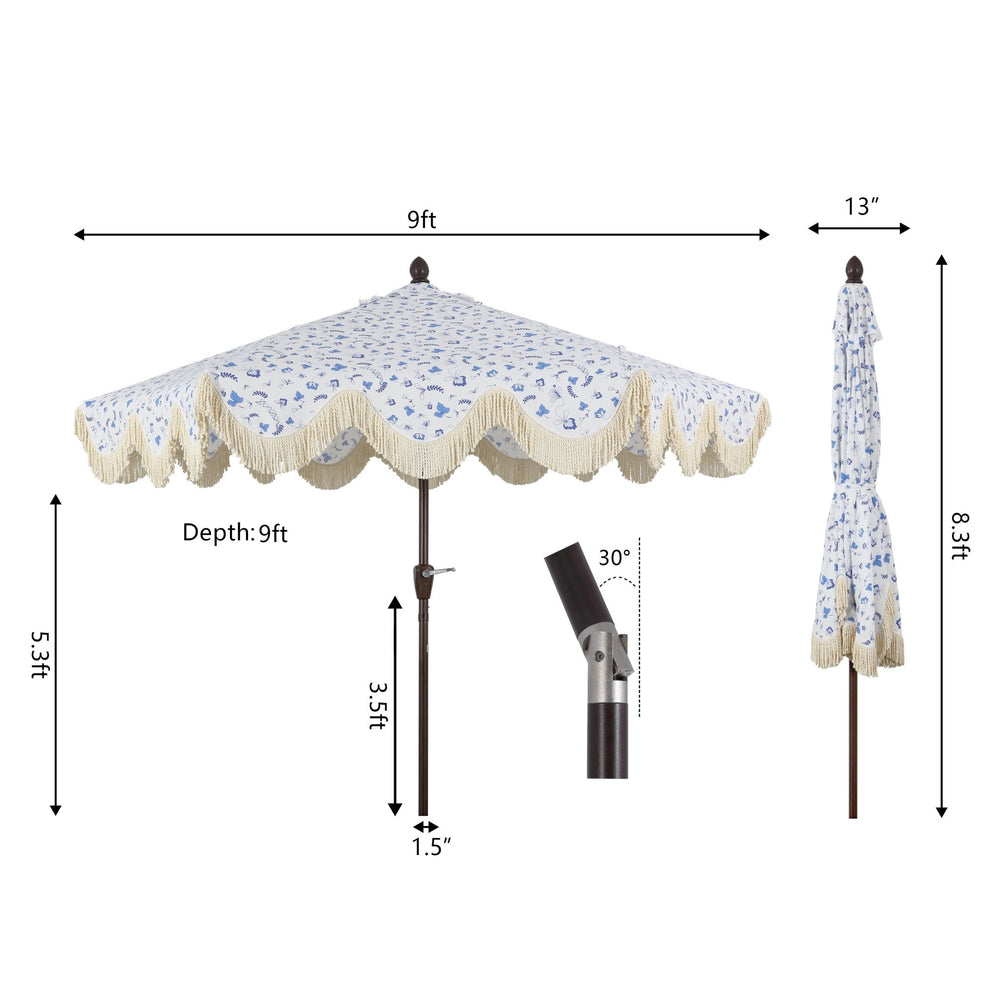 Collins classic cottage tassel market patio umbrella with auto - tilt - Tuesday Morning - Umbrellas & Sunshades