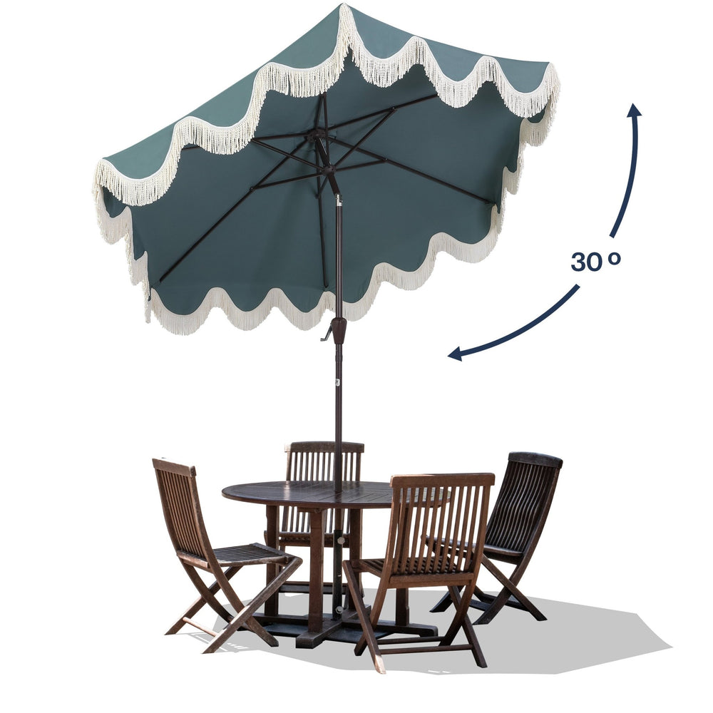Collins classic cottage tassel market patio umbrella with auto - tilt - Tuesday Morning - Umbrellas & Sunshades