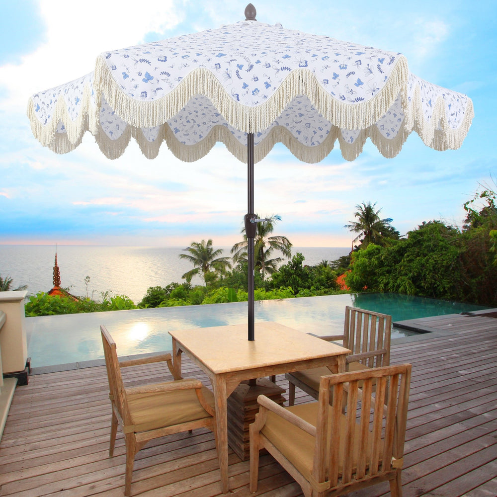 Collins classic cottage tassel market patio umbrella with auto - tilt - Tuesday Morning - Umbrellas & Sunshades