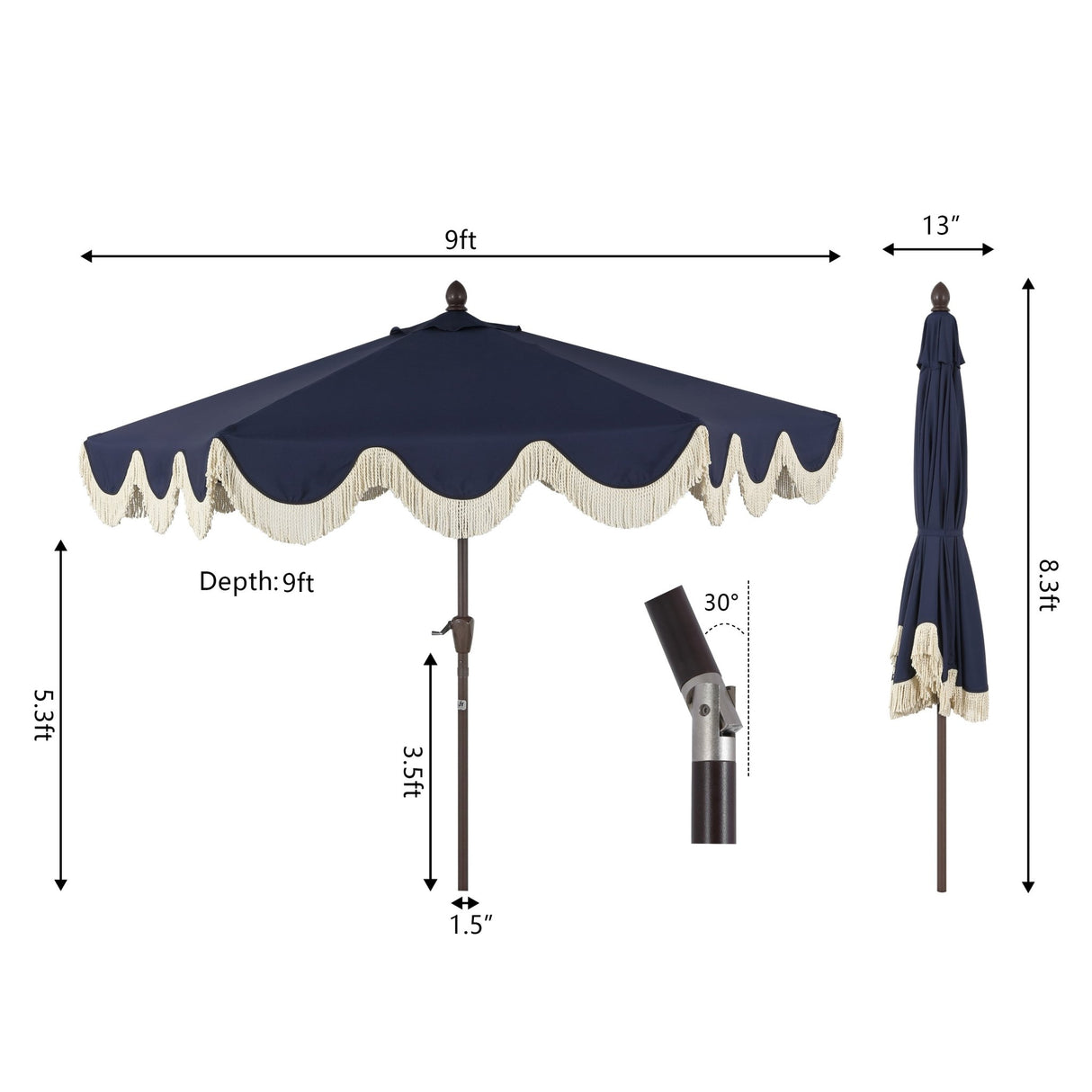 Collins classic cottage tassel market patio umbrella with auto - tilt - Tuesday Morning - Umbrellas & Sunshades