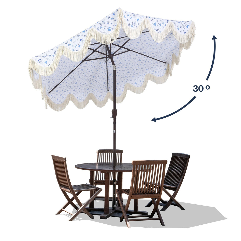 Collins classic cottage tassel market patio umbrella with auto - tilt - Tuesday Morning - Umbrellas & Sunshades