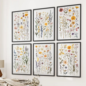 Gallery Wall of Wildflower Art Prints. Set of 6 Piece Décor