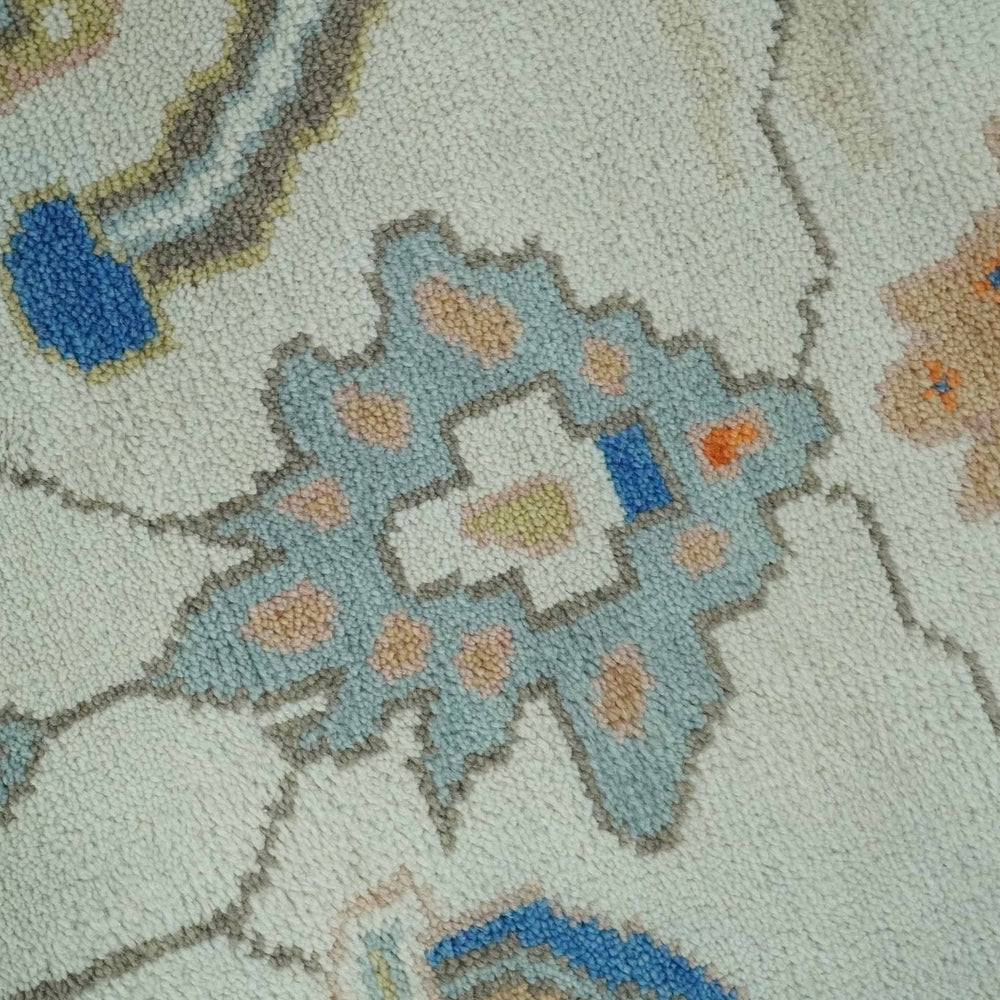Colorful Ivory, Blue, Orange and Olive Hand Knotted Traditional Oriental Oushak Custom Made wool area Rug