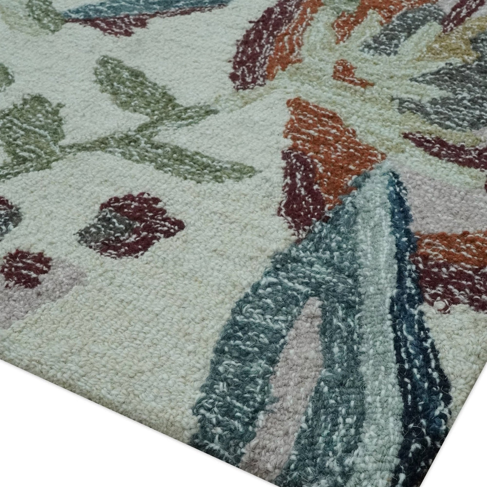 Colorful Ivory, Olive and Brown Floral Design Hand Tufted Custom Made wool Rug