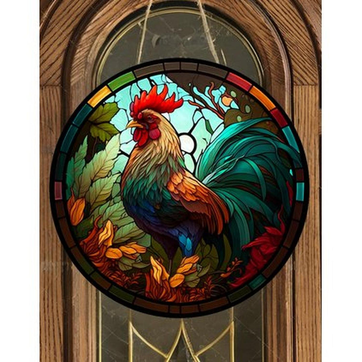 Colorful Stained Glass Rooster Sign