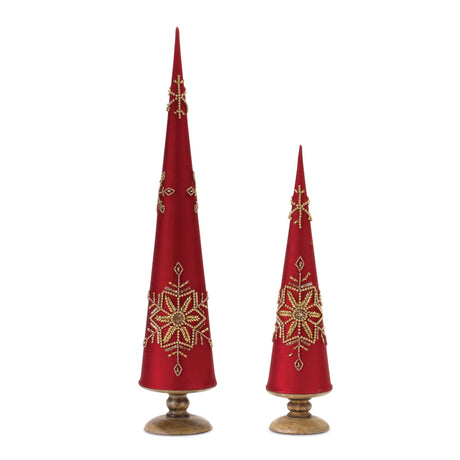 Cone-Pine-Tree-with-Beaded-Snowflake-(Set-of-2)-Christmas-Decor