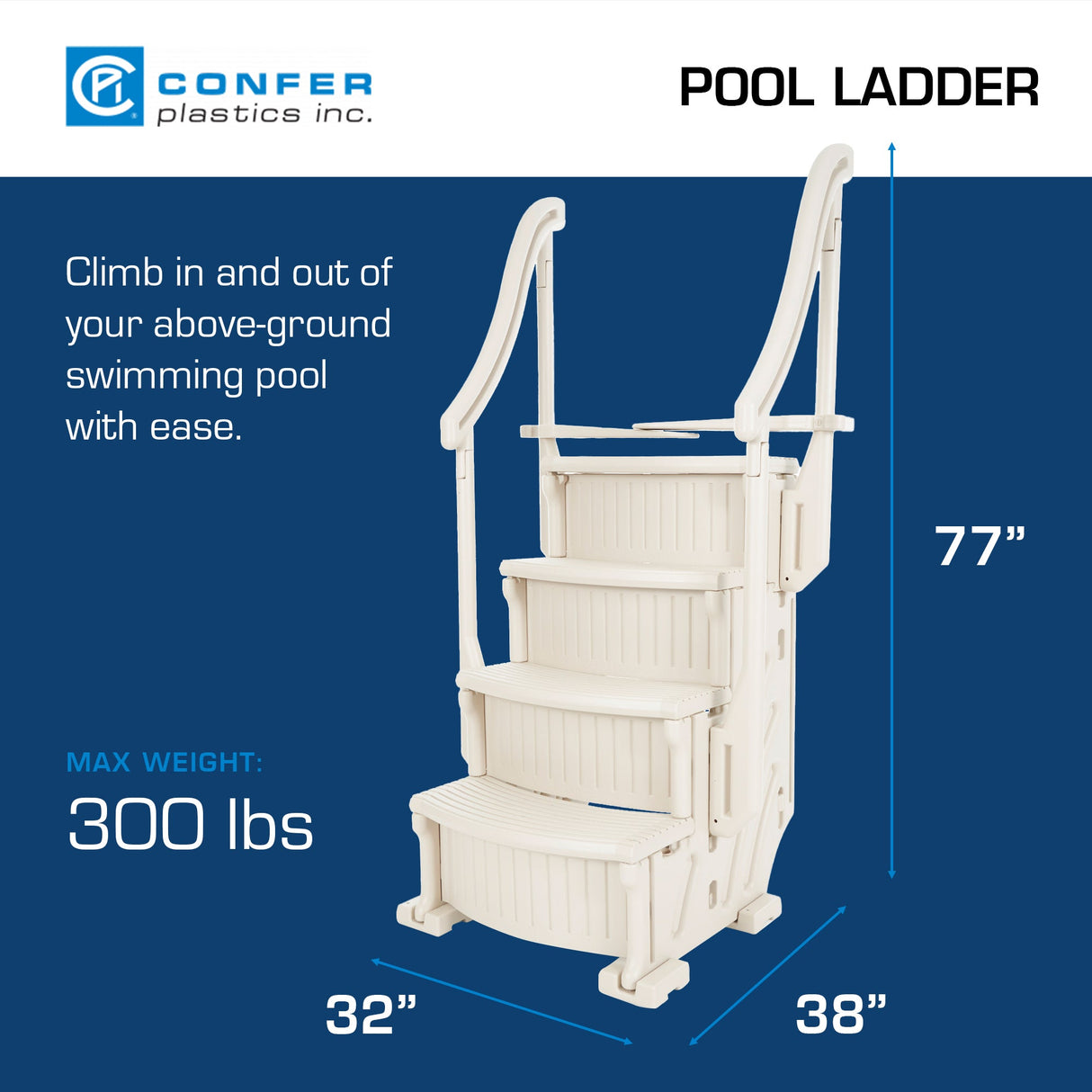 Confer 4 Step Above Ground Outdoor Swimming Pool Ladder With Handrail, Beige