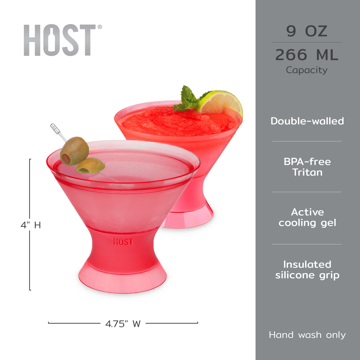 Martini FREEZE™ Cooling Cups – Set of 2 Insulated Stemless Martini Glasses (9 oz)
