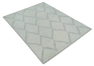 Contemporary 8x10 Ivory and Silver Traditional Geometrical Pattern Hand Knotted Wool Area Rug
