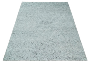 Contemporary 8x10 Silver and Charcoal Modern Abstract Handmade Wool Area Rug