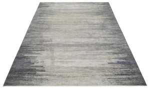Contemporary Abstract 9x12 Hand Knotted Silver and Charcoal Wool and Bamboo Silk Area Rug