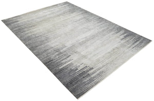 Contemporary Abstract 9x12 Hand Knotted Silver and Charcoal Wool and Bamboo Silk Area Rug