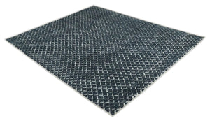 Contemporary Blue, Charcoal and Ivory Hand carved Geometrical Design Hand knotted wool Area Rug