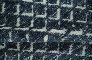Contemporary Blue, Charcoal and Ivory Hand carved Geometrical Design Hand knotted wool Area Rug