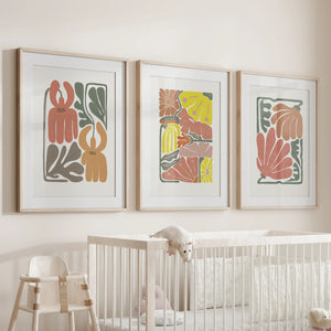 Boho Chic Botanical Decor. Set of 3 Abstract Flowers Prints