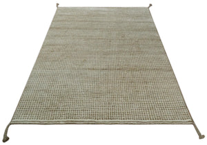 Contemporary Camel and Ivory Geometrical Square Design Hand Knotted 6.7x9.8 Wool Area Rug