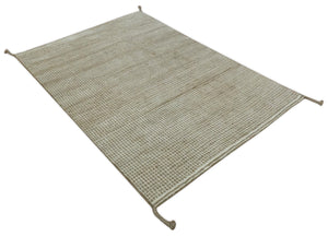 Contemporary Camel and Ivory Geometrical Square Design Hand Knotted 6.7x9.8 Wool Area Rug