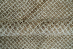 Contemporary Camel and Ivory Geometrical Square Design Hand Knotted 6.7x9.8 Wool Area Rug
