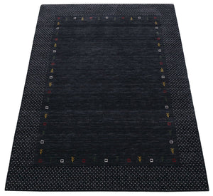 Contemporary Charcoal Gabbeh Border Hand Loomed Wool Area Rug