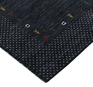 Contemporary Charcoal Gabbeh Border Hand Loomed Wool Area Rug