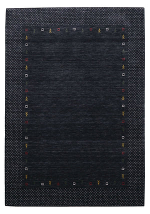 Contemporary Charcoal Gabbeh Border Hand Loomed Wool Area Rug