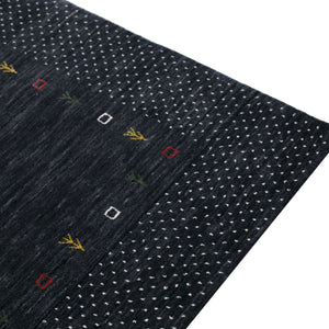 Contemporary Charcoal Gabbeh Border Hand Loomed Wool Area Rug