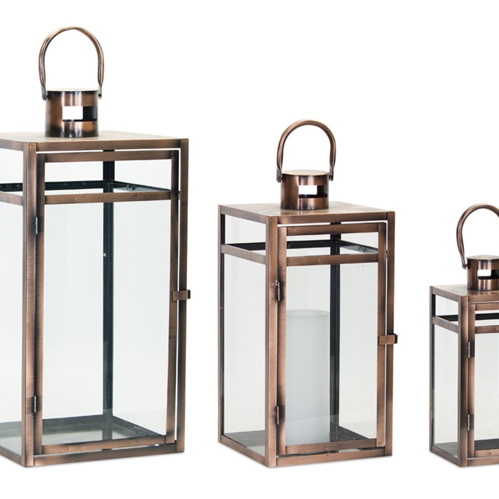 Contemporary Copper Metal Box Lantern (Set of 3) - Tuesday Morning - Lighting Decoration