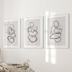 Abstract Line Art Wall Art Set of 3. Minimalist Figure Drawings