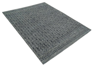Contemporary Hand carved 8x10 Silver and Charcoal Traditional Geometrical Pattern Hand Knotted Wool Area Rug