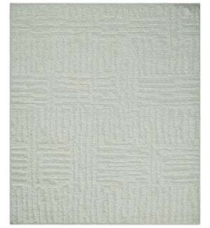 Contemporary High Low texture Hand knotted Ivory 8.6x9.10 wool Area Rug