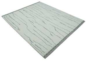 Contemporary Ivory and Gray 8.5x10.2 Stripes Pattern Hand knotted wool area rug