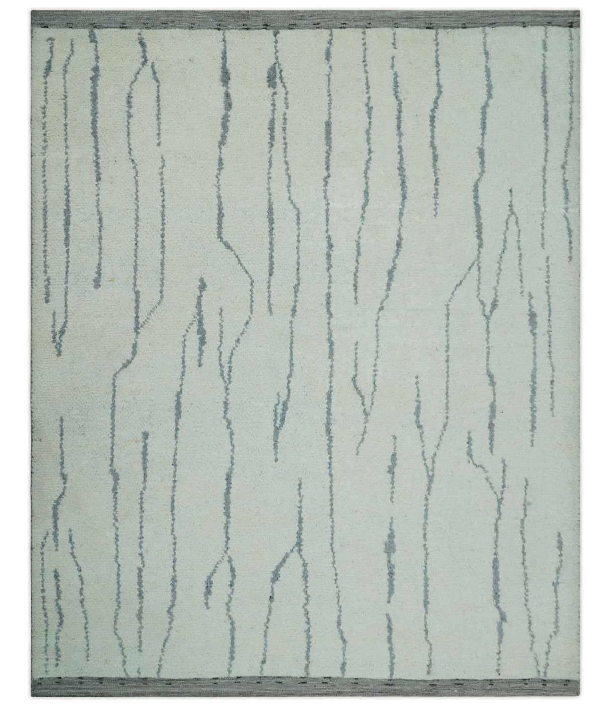 Contemporary Ivory and Gray 8.5x10.2 Stripes Pattern Hand knotted wool area rug