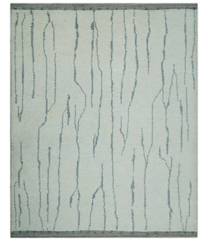 Contemporary Ivory and Gray 8.5x10.2 Stripes Pattern Hand knotted wool area rug